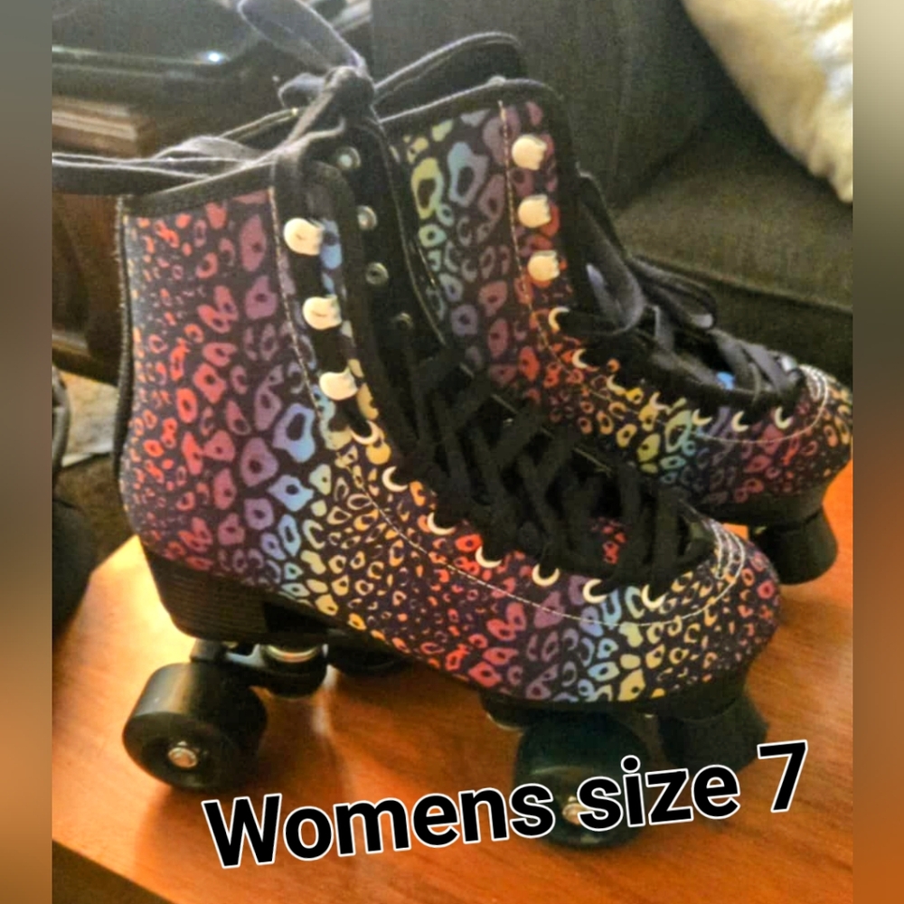 Colorful Leopard Print Roller Skates